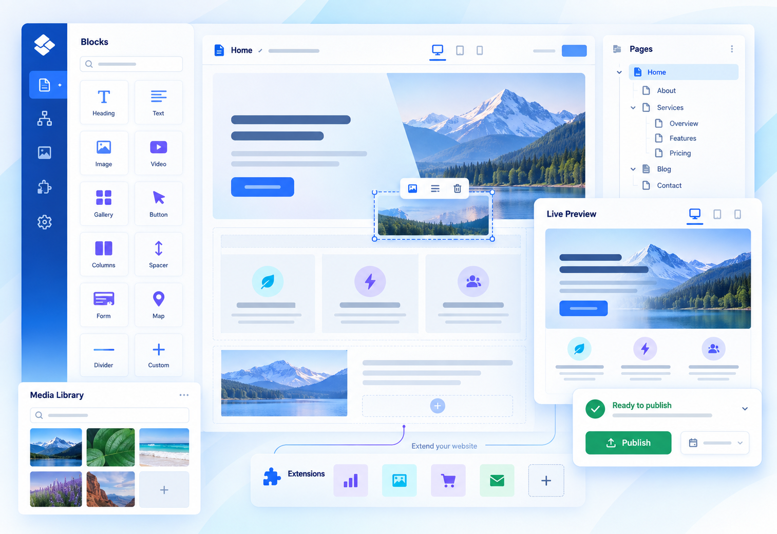WebBlocks CMS editor interface illustration
